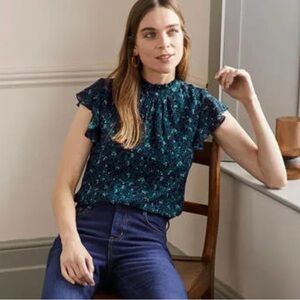 Boden High Neck Sleeveless Top in color Black, Lemon Foliage Size US 10 / UK 14